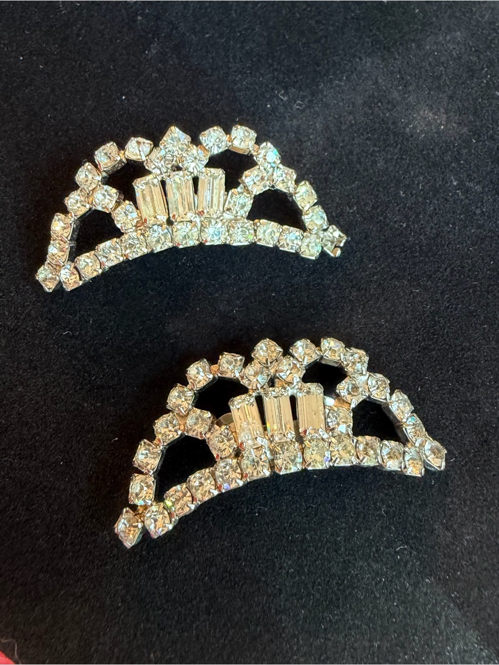 Vintage Rhinestone Fur Clip Pair Art Deco Baguette Dress Clips Bridal Jewelry